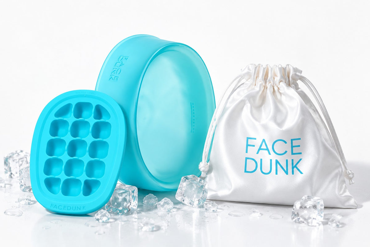 Face Dunk Bowl, Tray and Satin Bag with ice cubes